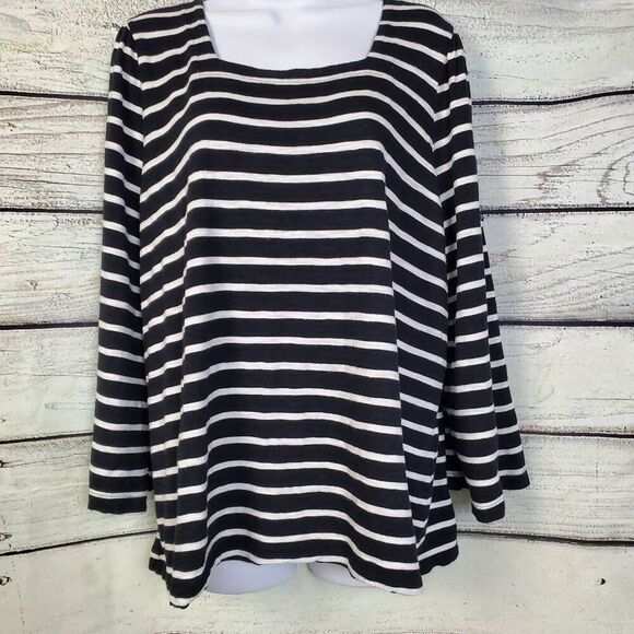 Chico’s Women’s Striped Black White Long Sleeve Top Size 3 (XL) Cotton Modal Ble - Picture 1 of 9